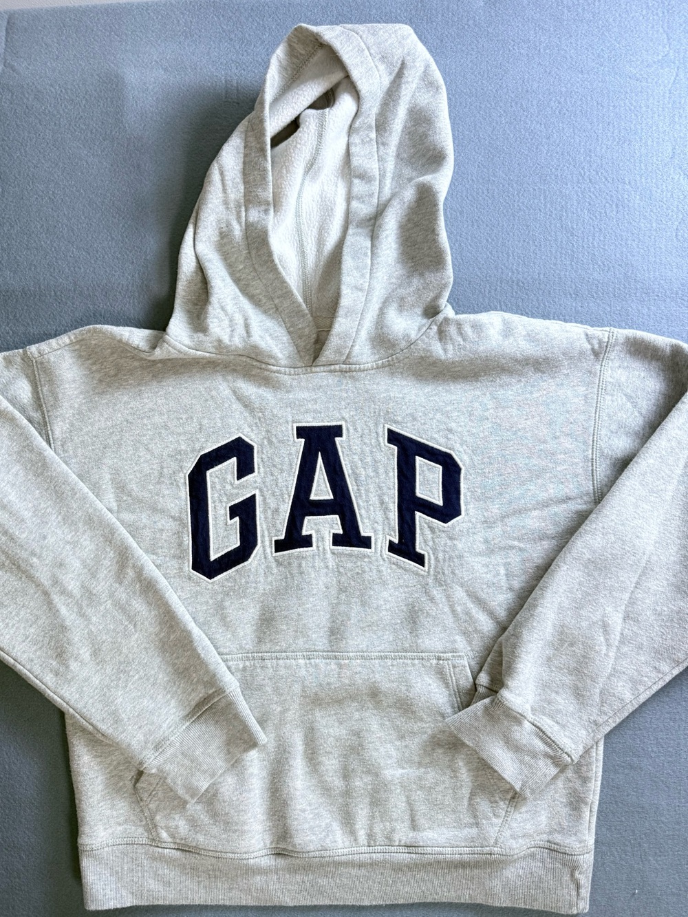 Gap Kids Arch Logo Hoodie XL 12-13 Heather Gray Navy Pullover Sweatshirt